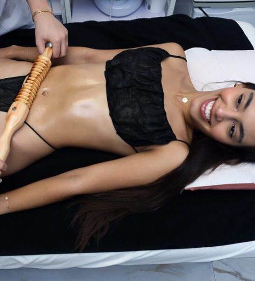 a woman lying on a bed